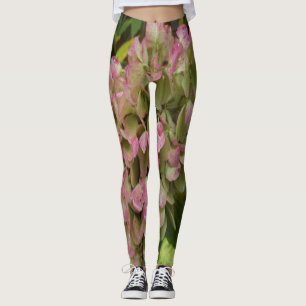 Legging Flores de Hortênsia de Outono com Folhas Douradas 