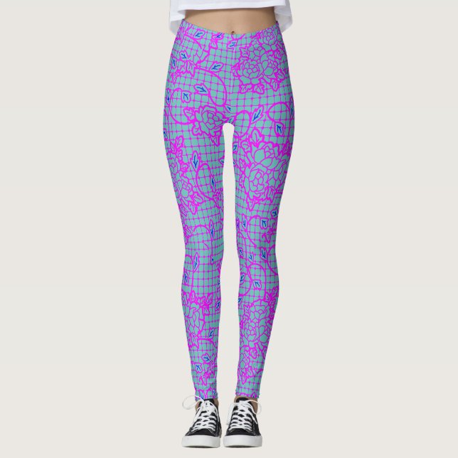 Legging Flores de índigo luminosas no Net.01.b LBlue BG (Frente)