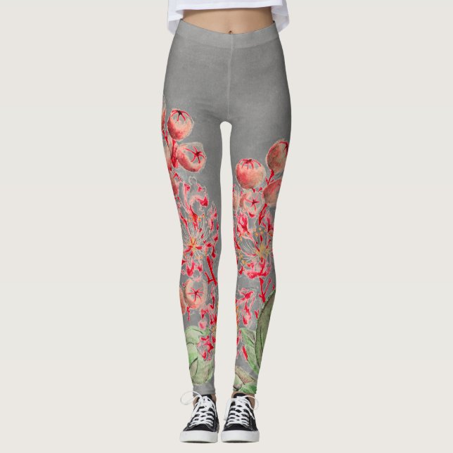LEGGING FLORES DE JAPONÊS EM PINTOS E CINZAS (Frente)