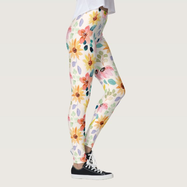 Legging Flores de Jardim de Aquarela pintadas à mão colori (Direita)