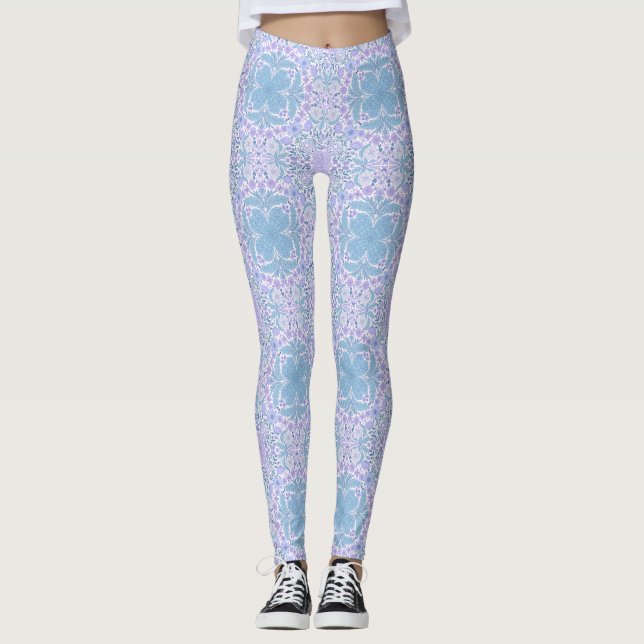 Legging Flores de jardim retrô em azul e violeta (Frente)