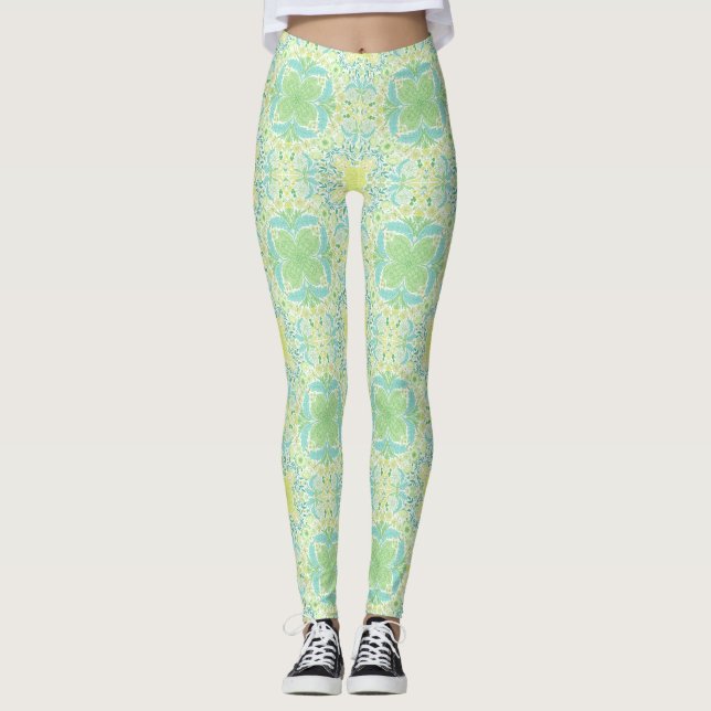 Legging Flores de jardim retrorreflectores em verde e amar (Frente)