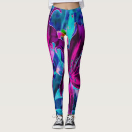 Legging Flores de Lily Orientais, Abstrato cor-de-rosa-púr