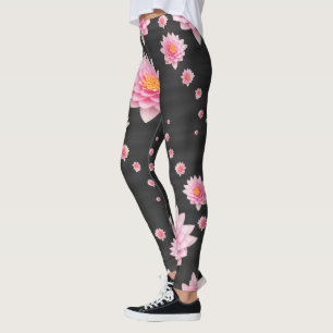 Legging Flores de Lotus Rosa Flutuantes Elegantes