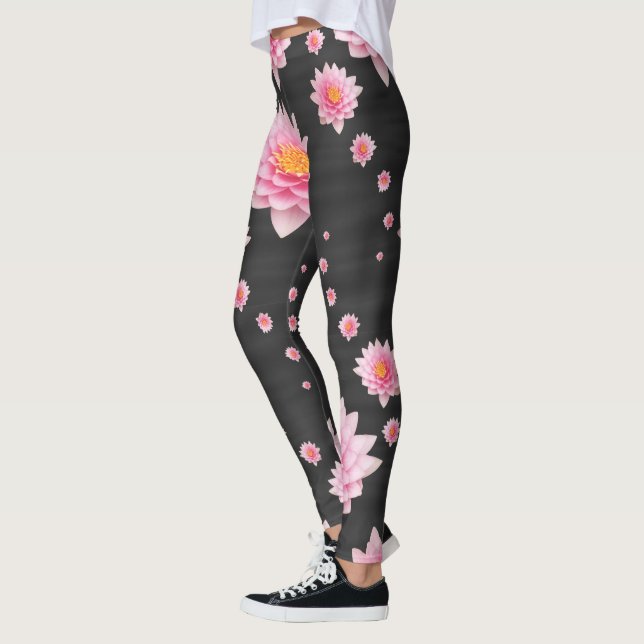 Legging Flores de Lotus Rosa Flutuantes Elegantes (Esquerda)