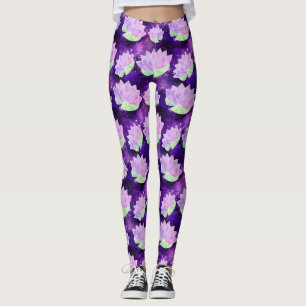 Legging Flores de lótus roxas de gema cósmico Galáxia Impr