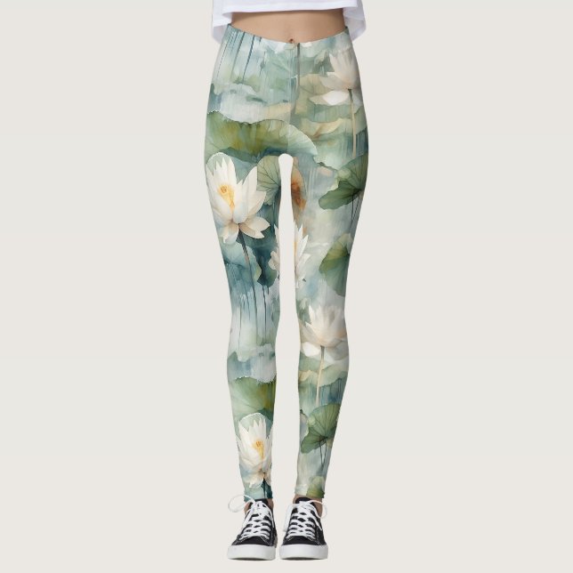Legging Flores de Lótus Verde Serenidade (Frente)