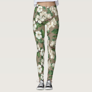 Legging Flores De Maçã De Aquarela: Padrão De Vintagem.