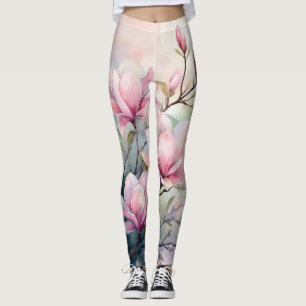 Legging Flores de Magnólia Rosa Monograma Botânico