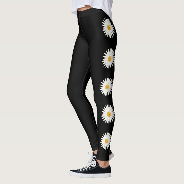 Legging Flores de Margarida em Fundo Preto Cor (Esquerda)
