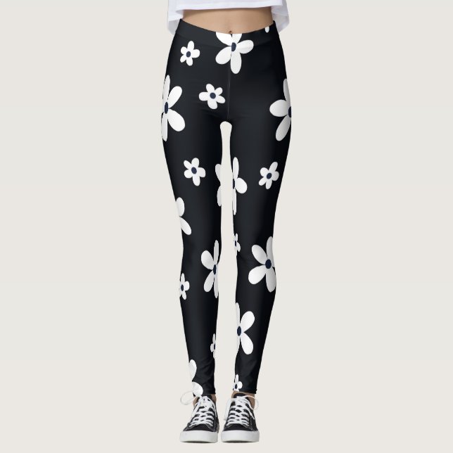 Legging Flores de Margarida Negra-Negra Summer Boho (Frente)