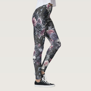 Legging Flores de Moody Gótica Cascas e Corvos