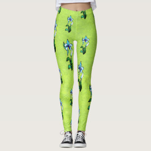 Legging Flores de néon do verde azul no verde abstrato
