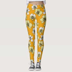 Legging Flores de orquídea amarelas e brancas