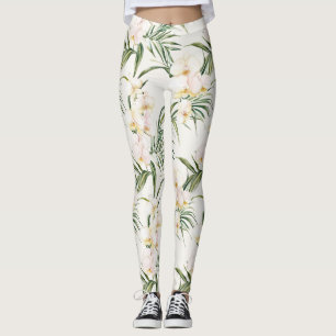 Legging Flores De Orquídeas Brancas Tropicais