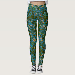 Legging Flores de Outono William Morris Azul Verde Vintage