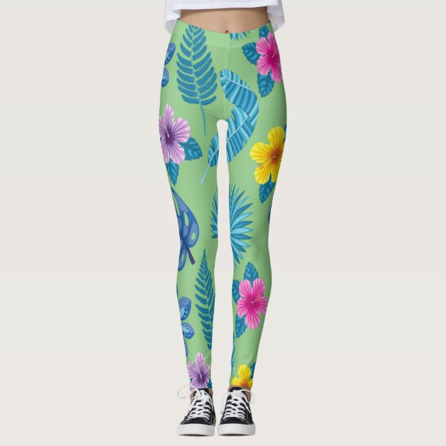 Legging Flores de Padrão Brilhantes Corantes (Frente)