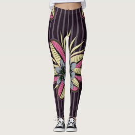 Legging Flores de Plumeria Estilizadas Deixam Cinzas Viole
