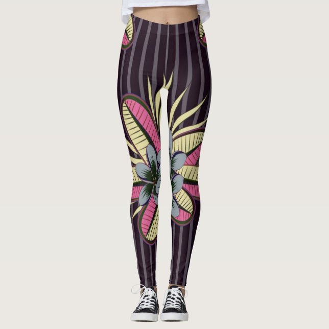 Legging Flores de Plumeria Estilizadas Deixam Cinzas Viole (Frente)