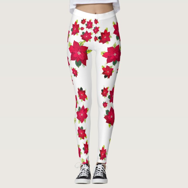 Legging Flores de Poinsettia Vermelha (Frente)