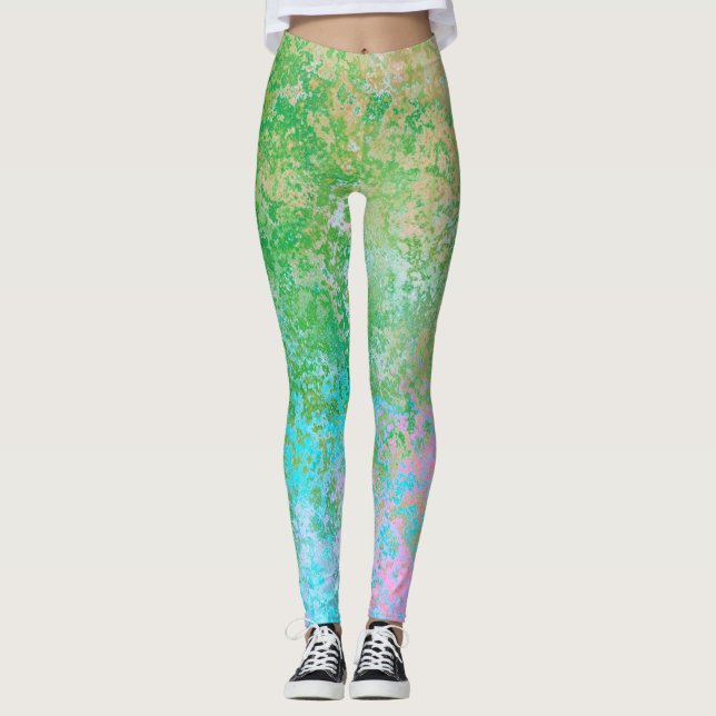 Legging Flores de primavera Abstrato de Tinta Álcool Neon  (Frente)