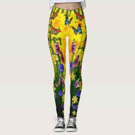 Legging Flores de primavera da Borboleta Verde Artsy