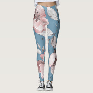 Legging Flores de primavera, folhas, design sem costura