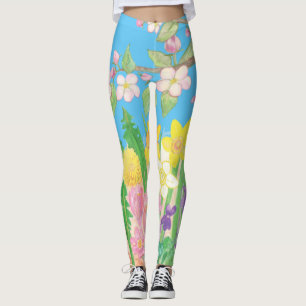 Legging Flores de primavera Vivas e Brilhantes que Radiam