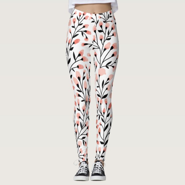 Legging Flores De Rabo: Coral Floral Sem Costura. (Frente)