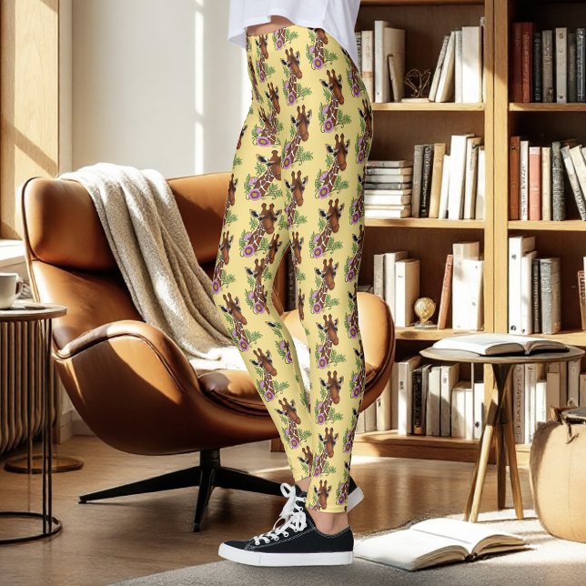 Legging Flores de Retratos Amarelos Giraffe (Criador carregado)