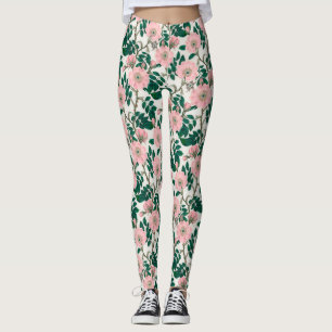 Legging Flores de Rosa selvagens cor-de-rosa e padrão de f
