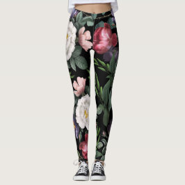 Legging Flores de verão no jardim noturno de rosa de luxo