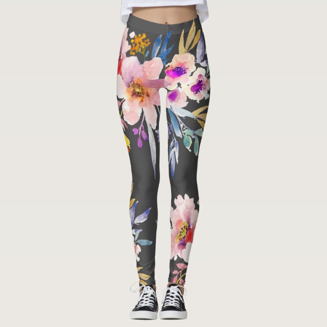 Legging Flores de verão primavera de aquarelas (Frente)