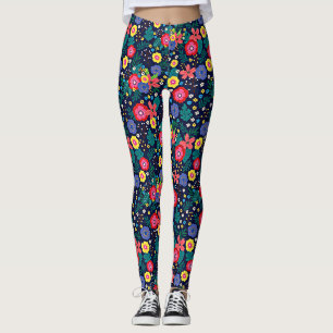 Legging Flores Decorativas E Folhas Padrão-48675