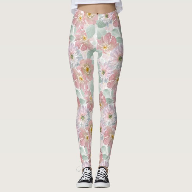 Legging Flores delicadas de aquarela. (Frente)