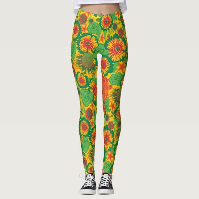 Legging Flores Desenhadas À Mão Funky (Frente)