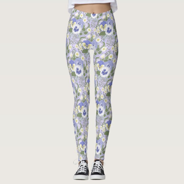 Legging Flores do Jardim da Primavera sobre lavanda (Frente)