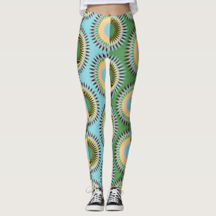 Legging Flores dobradas: padrão retroazul-verde.
