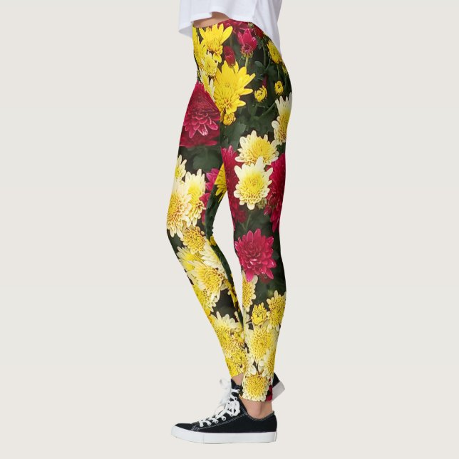Legging Flores Douradas de outono de Chrysanthemum, Vermel (Esquerda)