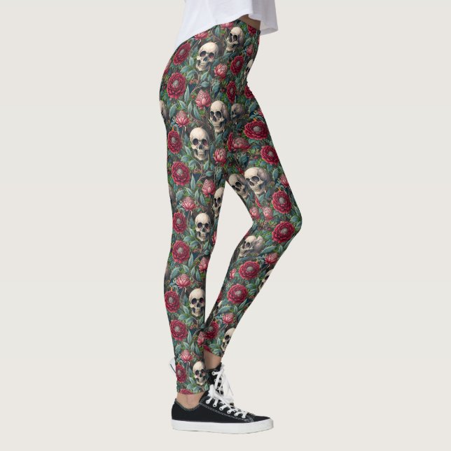 Legging Flores e Caveiras Rococó Gótico (Direita)