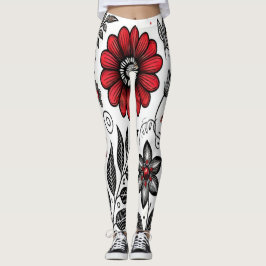 Legging Flores e folhas de rabo em vermelho e preto