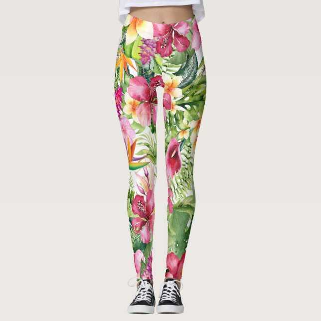 Legging Flores e Folhas Tropicais Floral Havaiano (Frente)
