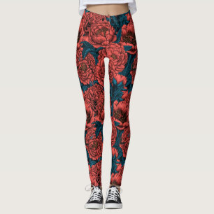 Legging Flores e mariposas de ervilhas vermelhas