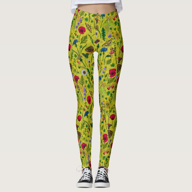 Legging Flores e mariposas selvagens em verde (Frente)