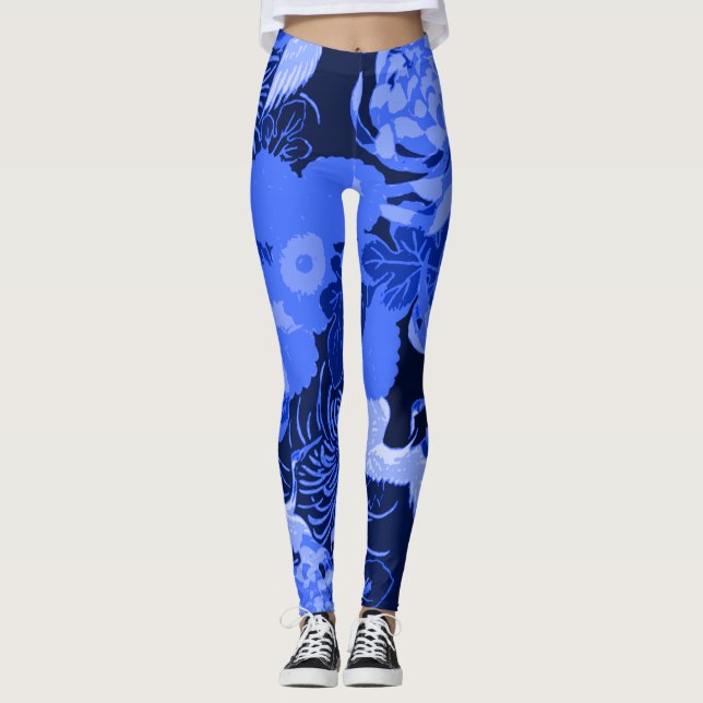 Legging Flores e pássaros Blue Vintage (Frente)