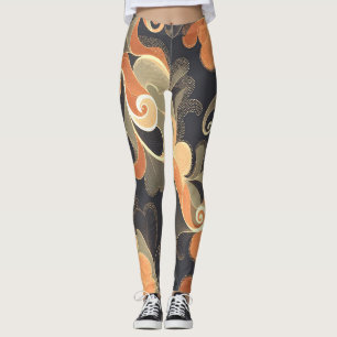 Legging Flores Elegantes e Fluídos em Dourado Quente e Pês