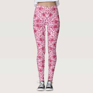 Legging Flores Elegantes, Rosa e Damasco Vermelho