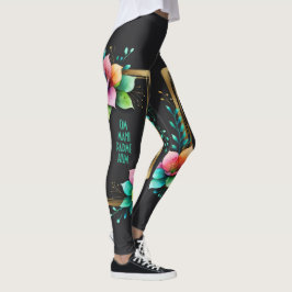 Legging Flores em Aquarela - Moldura Dourada 34 + seu text