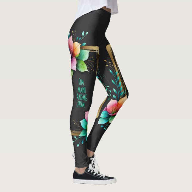 Legging Flores em Aquarela - Moldura Dourada 34 + seu text (Direita)