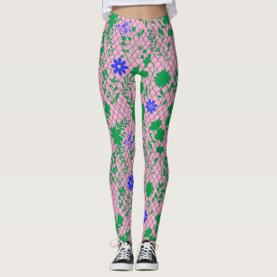 Legging Flores em verde líquido.01.b FNG01A.Rosa BG
